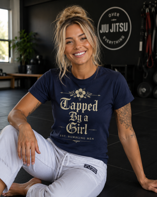 Tapped By a Girl Unisex Graphic T-Shirt – Funny Brazilian Jiu Jitsu Shirt for Women Grapplers