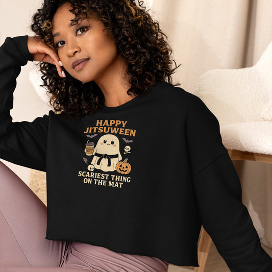 Happy Jitsuween Halloween Crop Sweatshirt – Funny BJJ Ghost Shirt for Women