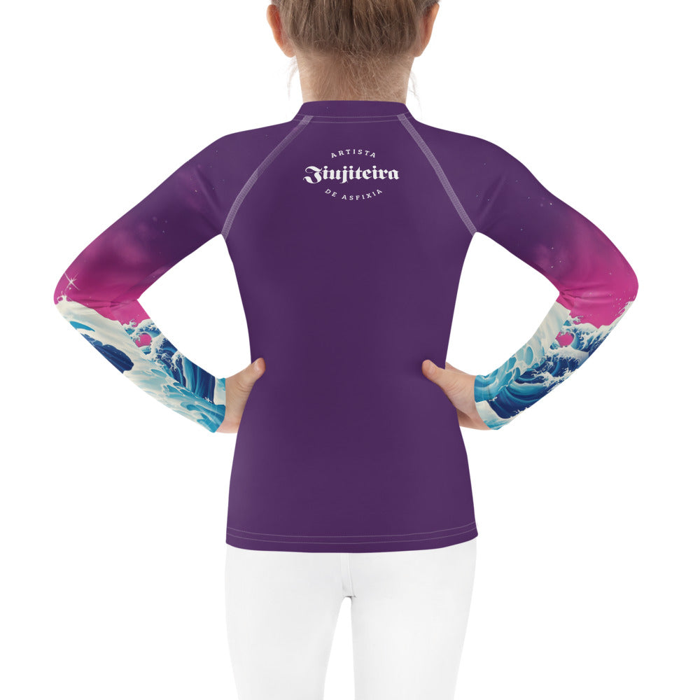 Kids BJJ Rash Guard - Great Wave Inspired Jiujiteira Kitten | Jiujiteira No-Gi Shirt for Girls (Sizes 2T–7)-rash guard-The Women of Jiujitsu