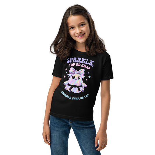 Kids Halloween BJJ Shirt – “Sparkle, Tap or Snap” Ghost Tee for Girls | Jiu-Jitsu T-Shirt