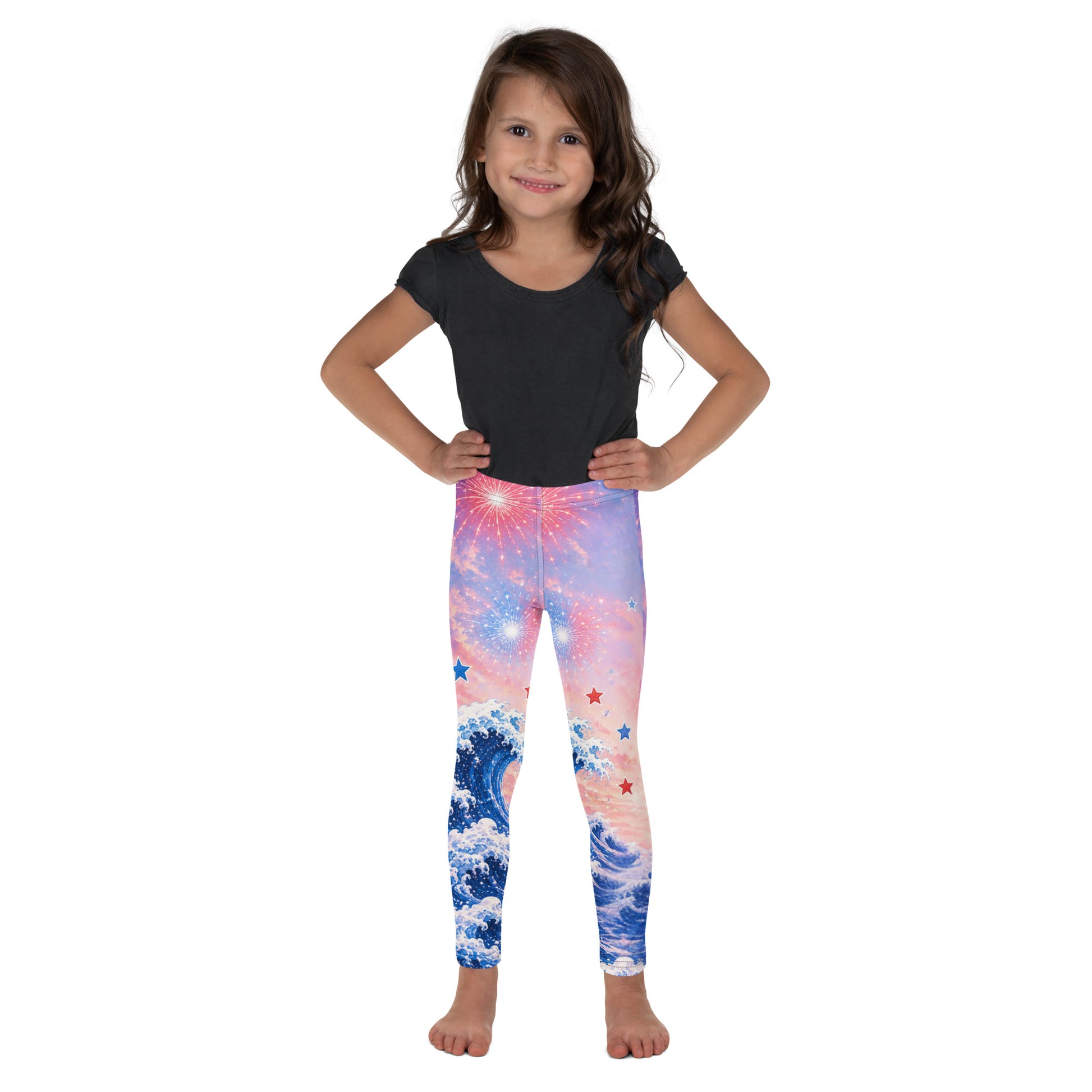 Jiujiteira Patriotic Chihuahua Kids Leggings | USA Fireworks & Ocean Wave Youth Leggings | Matching BJJ Girls Leggings 🇺🇸🐶