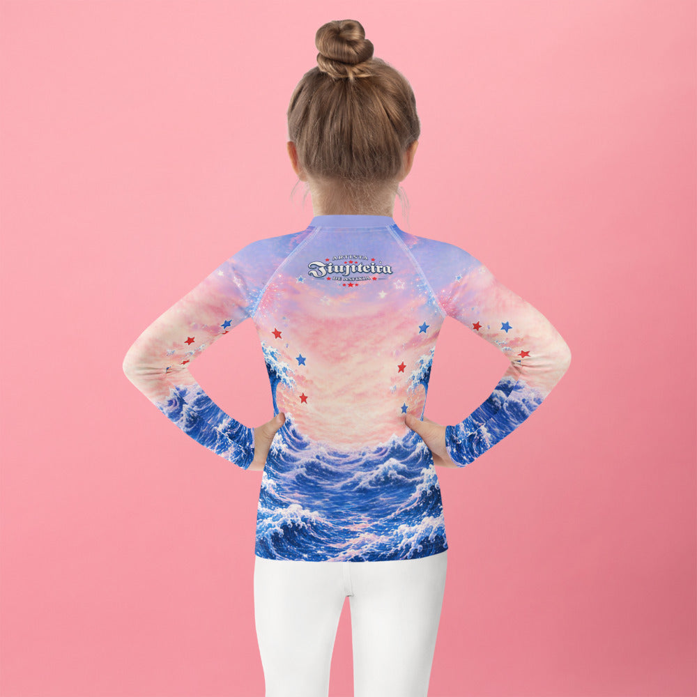Jiujiteira Patriotic Chihuahua Kids Rash Guard | Funny BJJ Youth Rashguard | American Flag No-Gi Jiu Jitsu Shirt for Girls & Boys 🇺🇸🥋