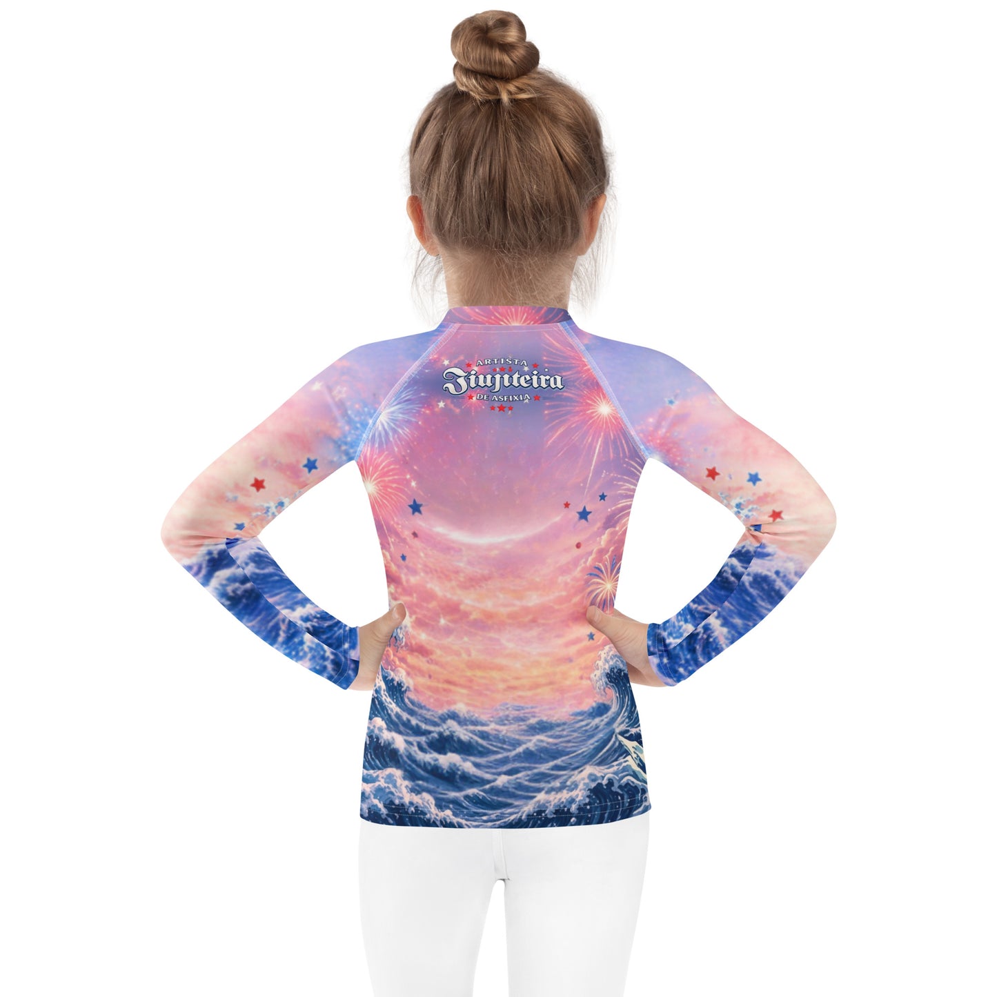 Kids Patriotic Cat Rash Guard | Funny 4th of July BJJ Rashguard for Boys & Girls | Jiujiteira No-Gi Compression Shirt