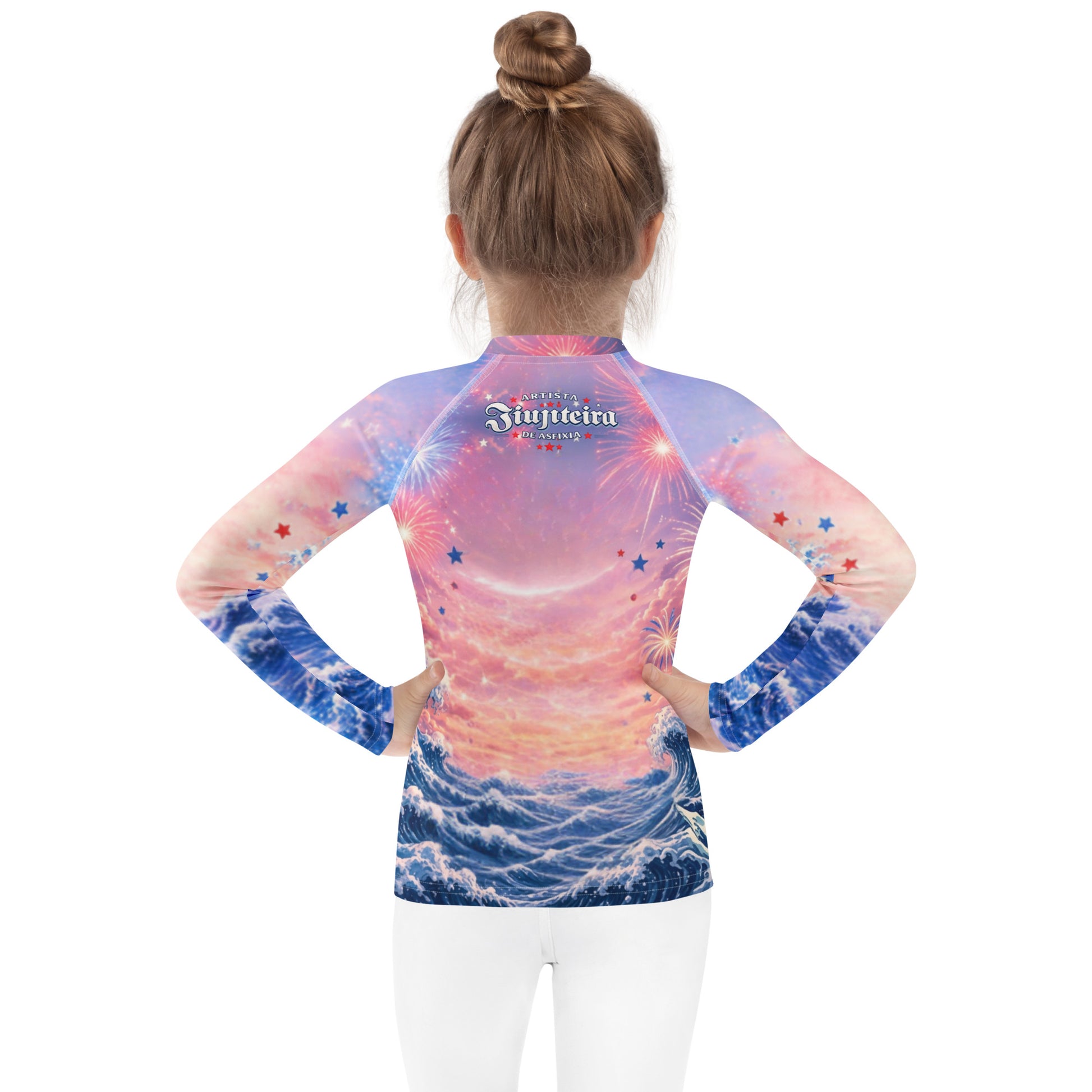 Kids Patriotic Cat Rash Guard | Funny 4th of July BJJ Rashguard for Boys & Girls | Jiujiteira No-Gi Compression Shirt