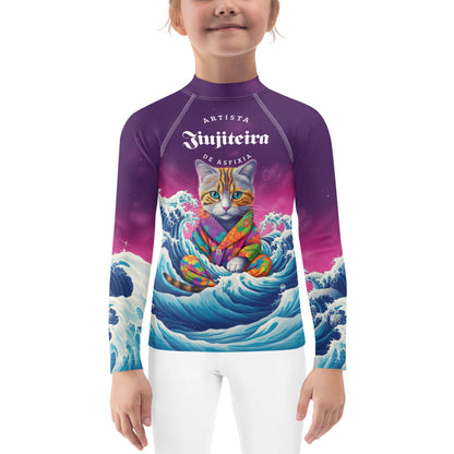 Kids Rash Guard 2T-7 - Great Wave Inspired Jiujiteira Kitten