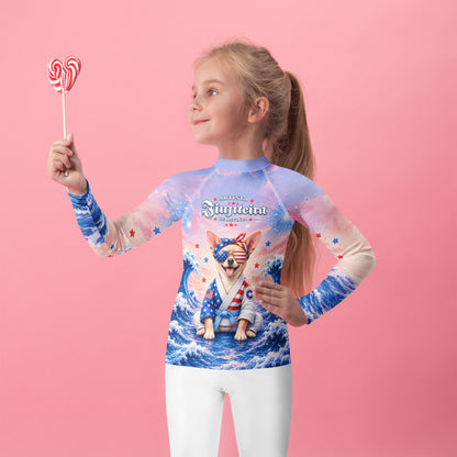 Jiujiteira Patriotic Chihuahua Kids Rash Guard | Funny BJJ Youth Rashguard | American Flag No-Gi Jiu Jitsu Shirt for Girls & Boys 🇺🇸🥋