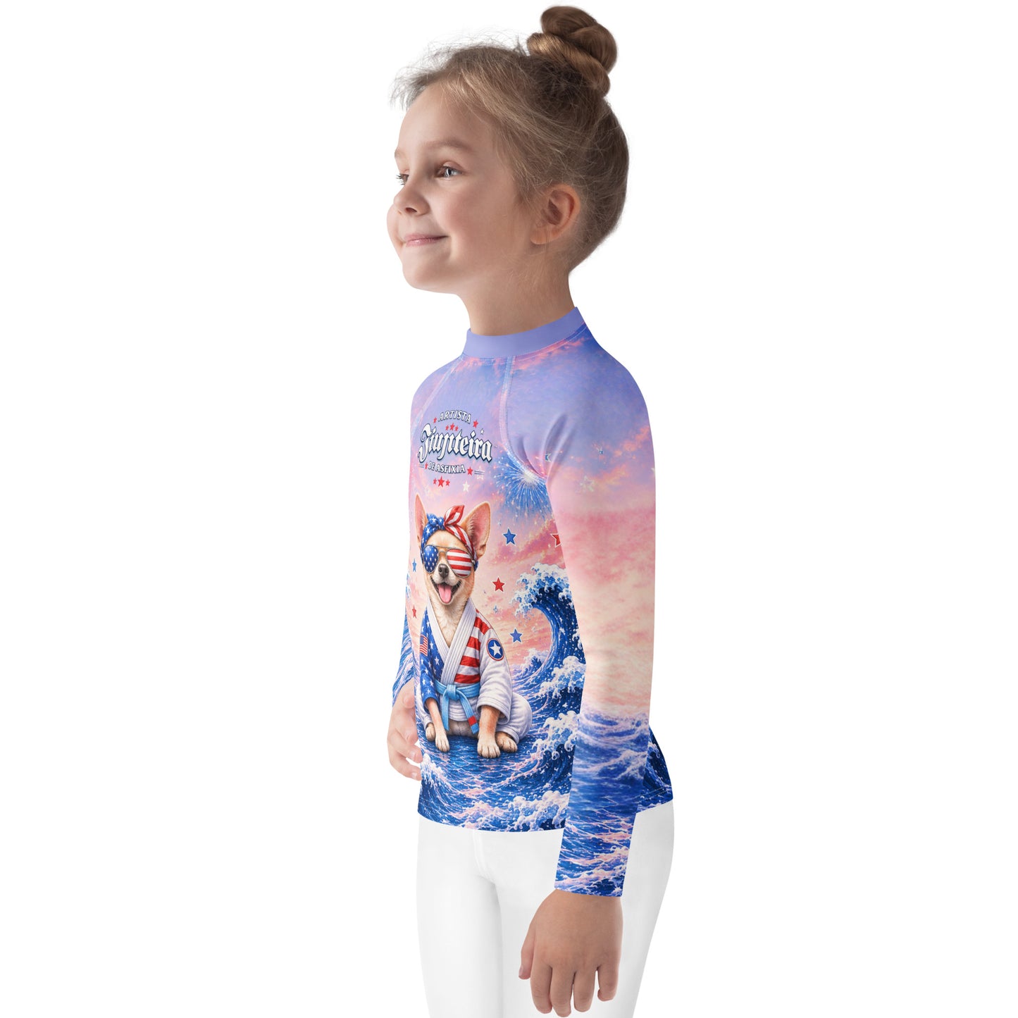Jiujiteira Patriotic Chihuahua Kids Rash Guard | Funny BJJ Youth Rashguard | American Flag No-Gi Jiu Jitsu Shirt for Girls & Boys 🇺🇸🥋