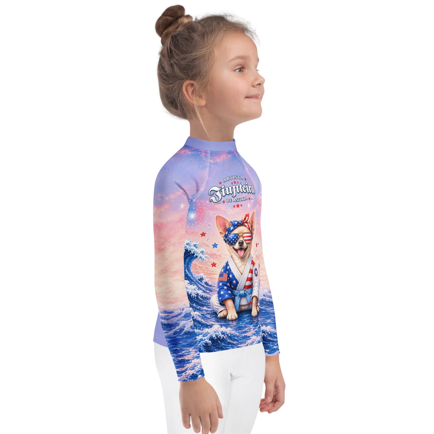 Jiujiteira Patriotic Chihuahua Kids Rash Guard | Funny BJJ Youth Rashguard | American Flag No-Gi Jiu Jitsu Shirt for Girls & Boys 🇺🇸🥋