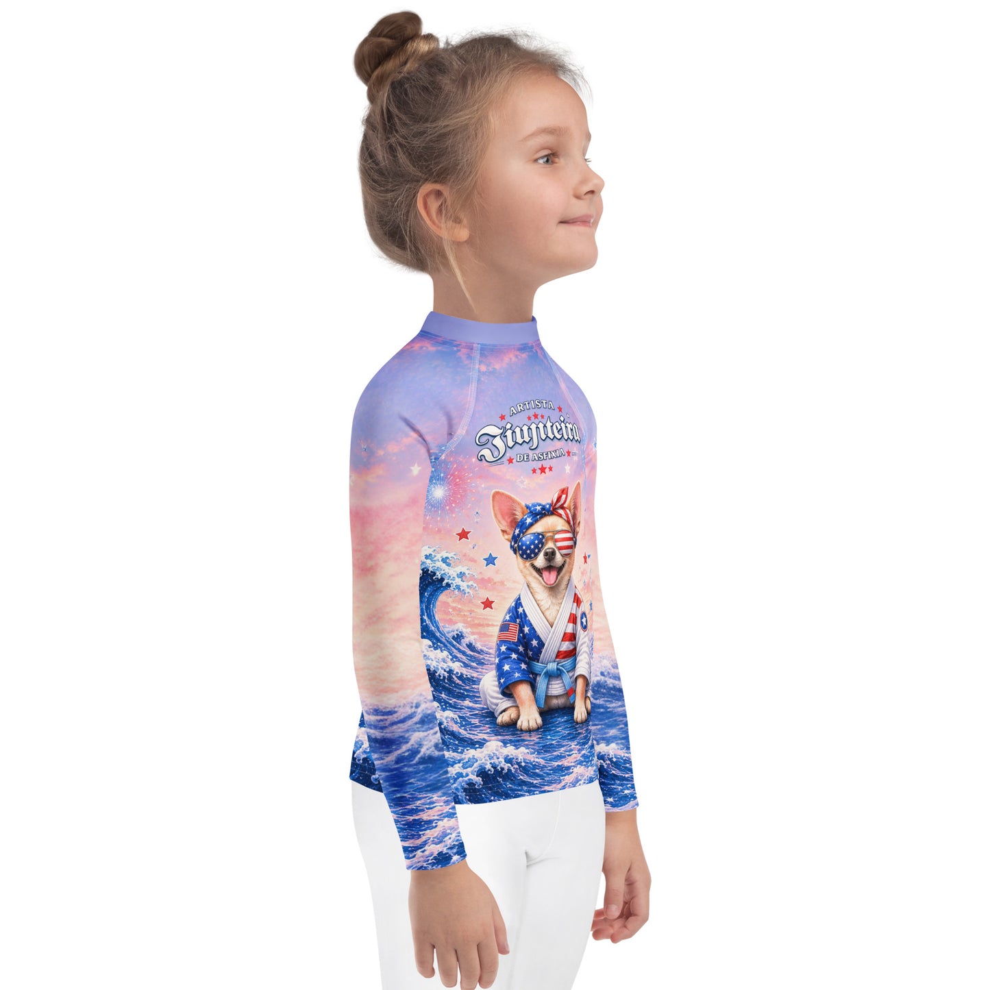 Jiujiteira Patriotic Chihuahua Kids Rash Guard | Funny BJJ Youth Rashguard | American Flag No-Gi Jiu Jitsu Shirt for Girls & Boys 🇺🇸🥋