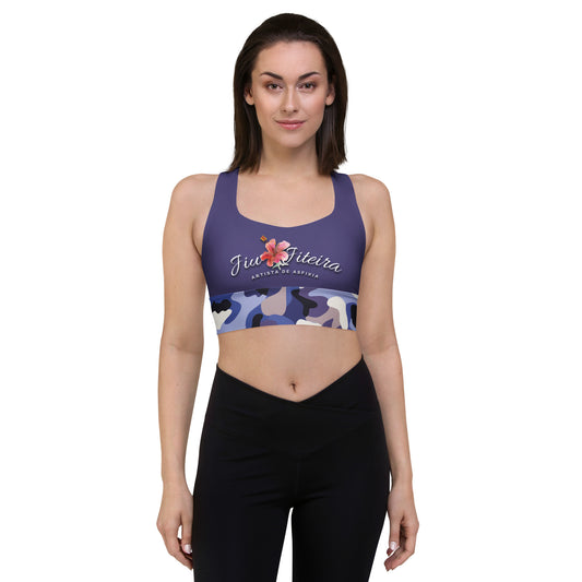 Longline sports bra- Jiujiteira Camouflage, Floral Logo, Purple