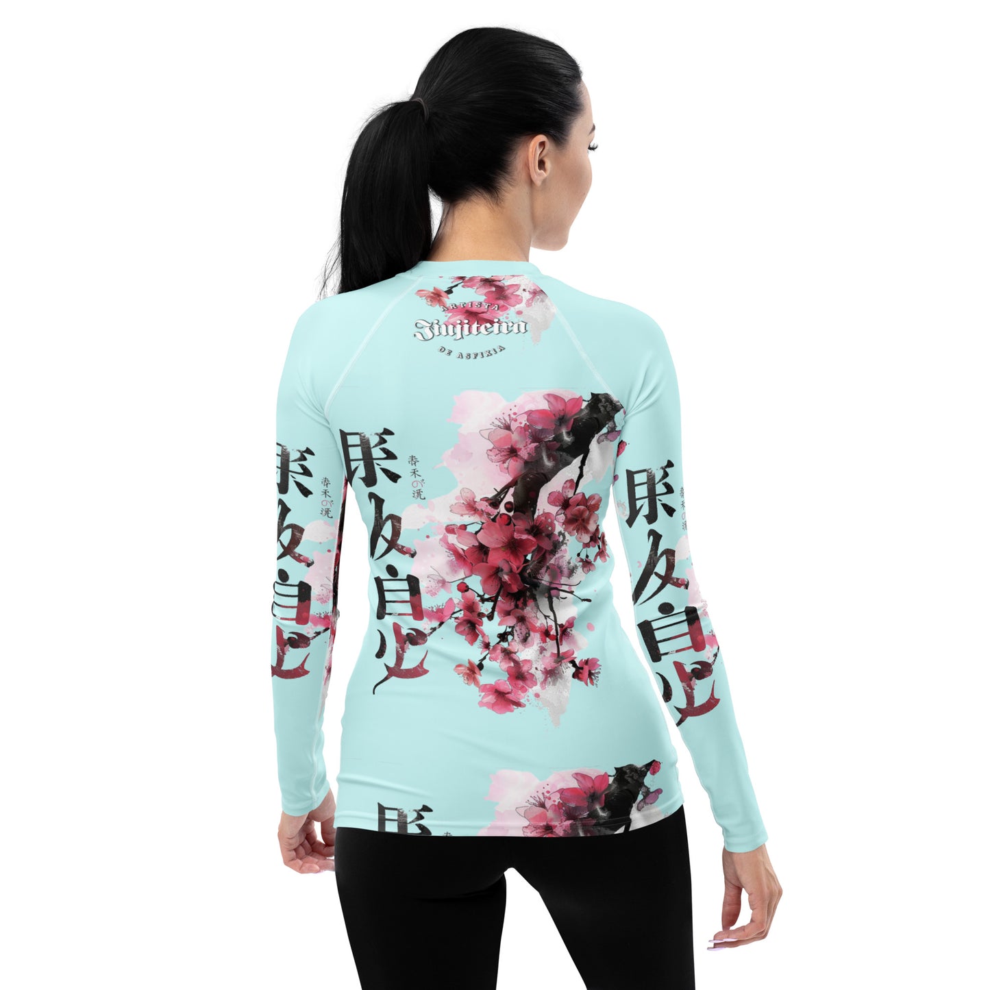 Women's Rash Guard- Cherry Blossom Cyan