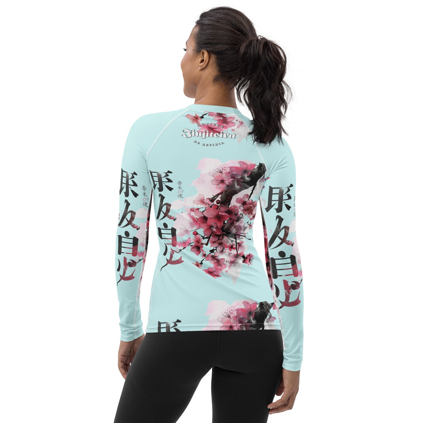 Women's Rash Guard- Cherry Blossom Cyan