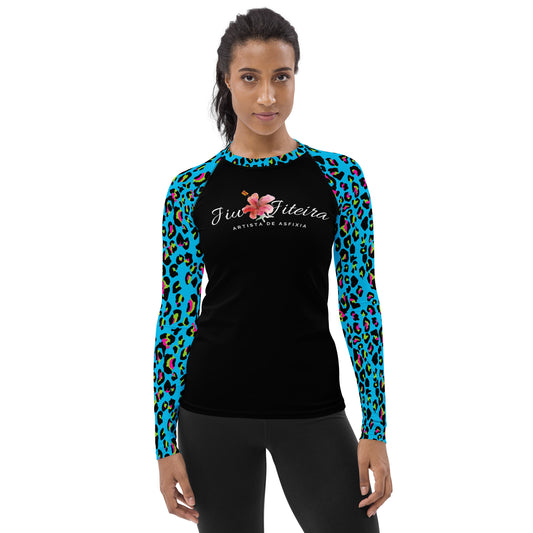 Women's Rash Guard- Jiujiteira Turquoise Leopard