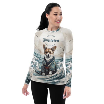 Women's Rash Guard- Jiujitsu Corgi , White BJJ Rash guard