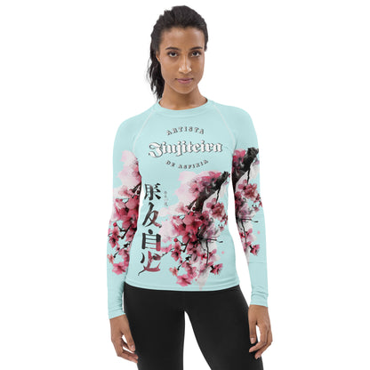 Women's Rash Guard- Cherry Blossom Cyan