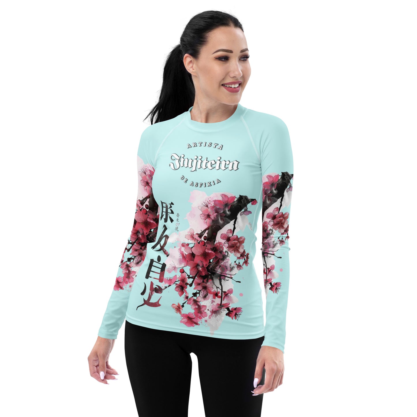 Women's Rash Guard- Cherry Blossom Cyan