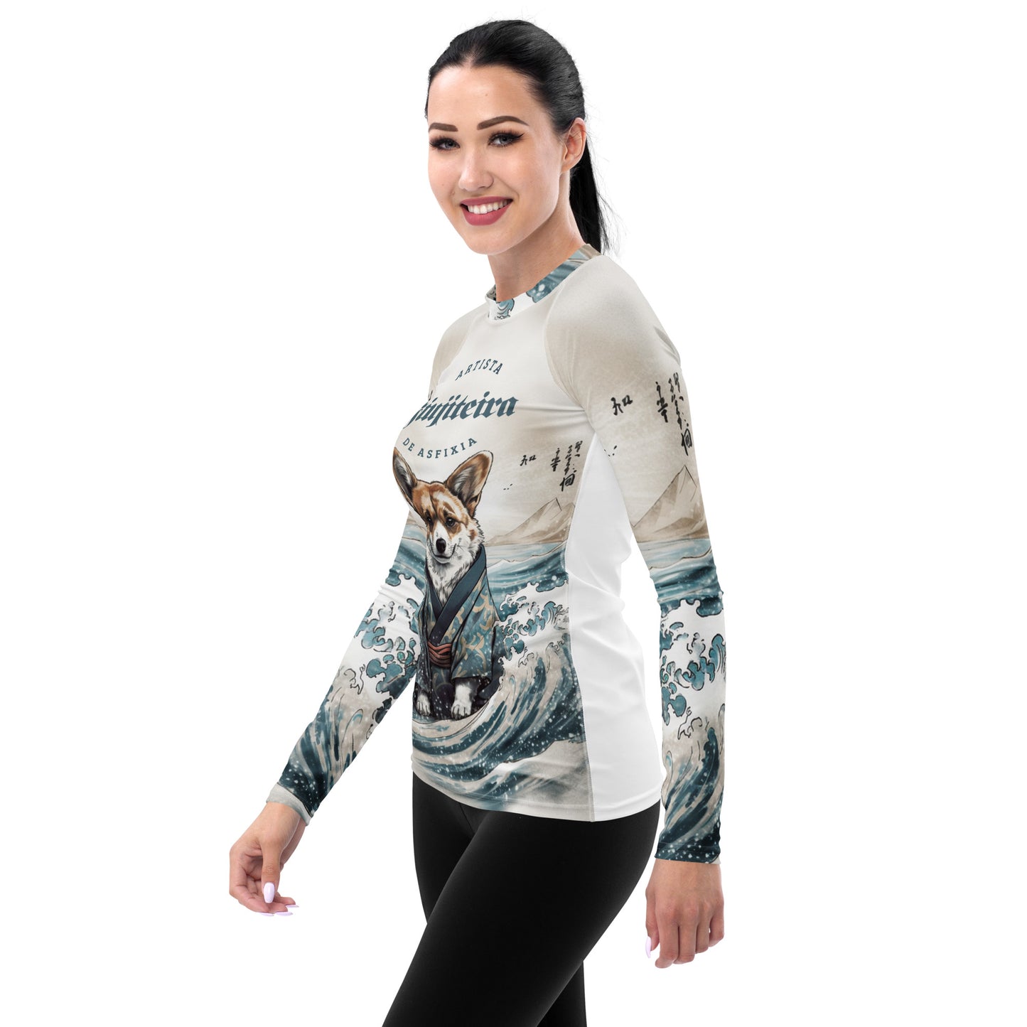 Women's Rash Guard- Jiujitsu Corgi , White BJJ Rash guard