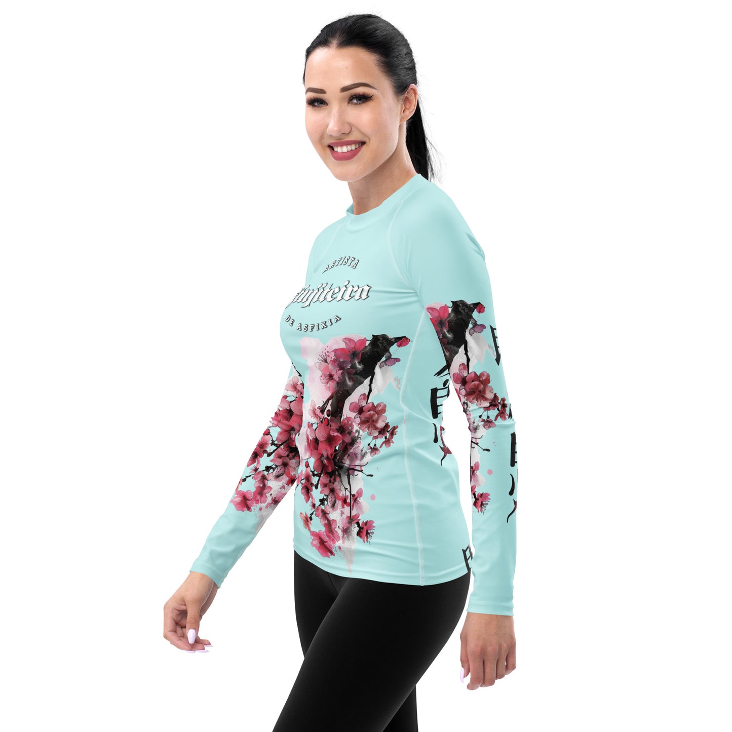 Women's Rash Guard- Cherry Blossom Cyan