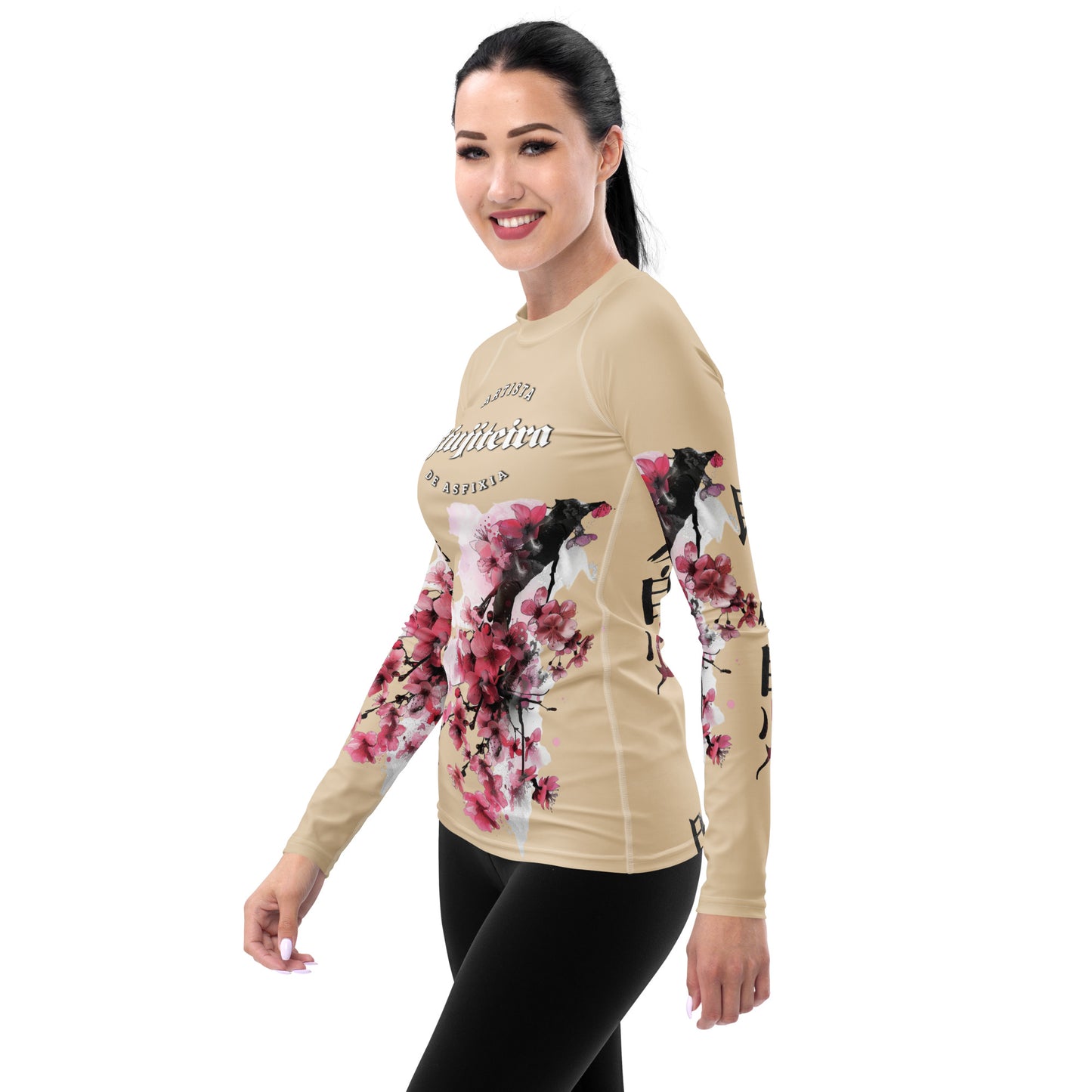 Women's Rash Guard- Jiujiteira Cherry Blossom Tan