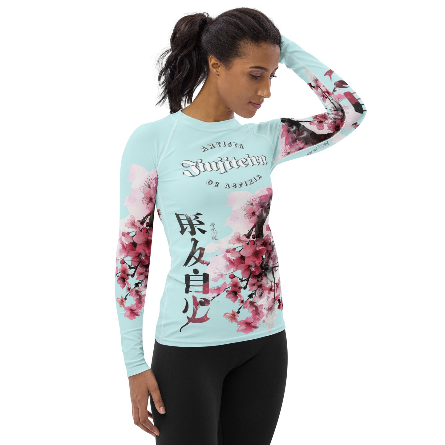 Women's Rash Guard- Cherry Blossom Cyan