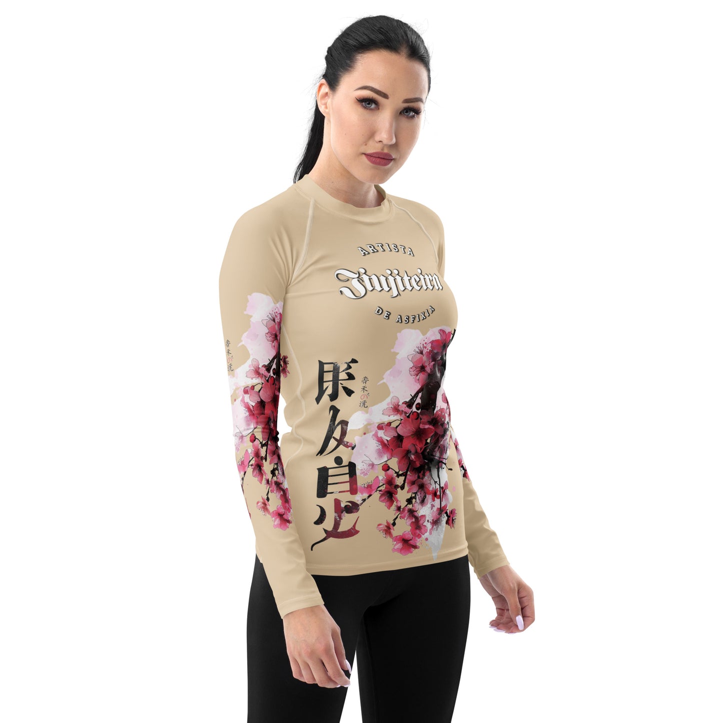 Women's Rash Guard- Jiujiteira Cherry Blossom Tan