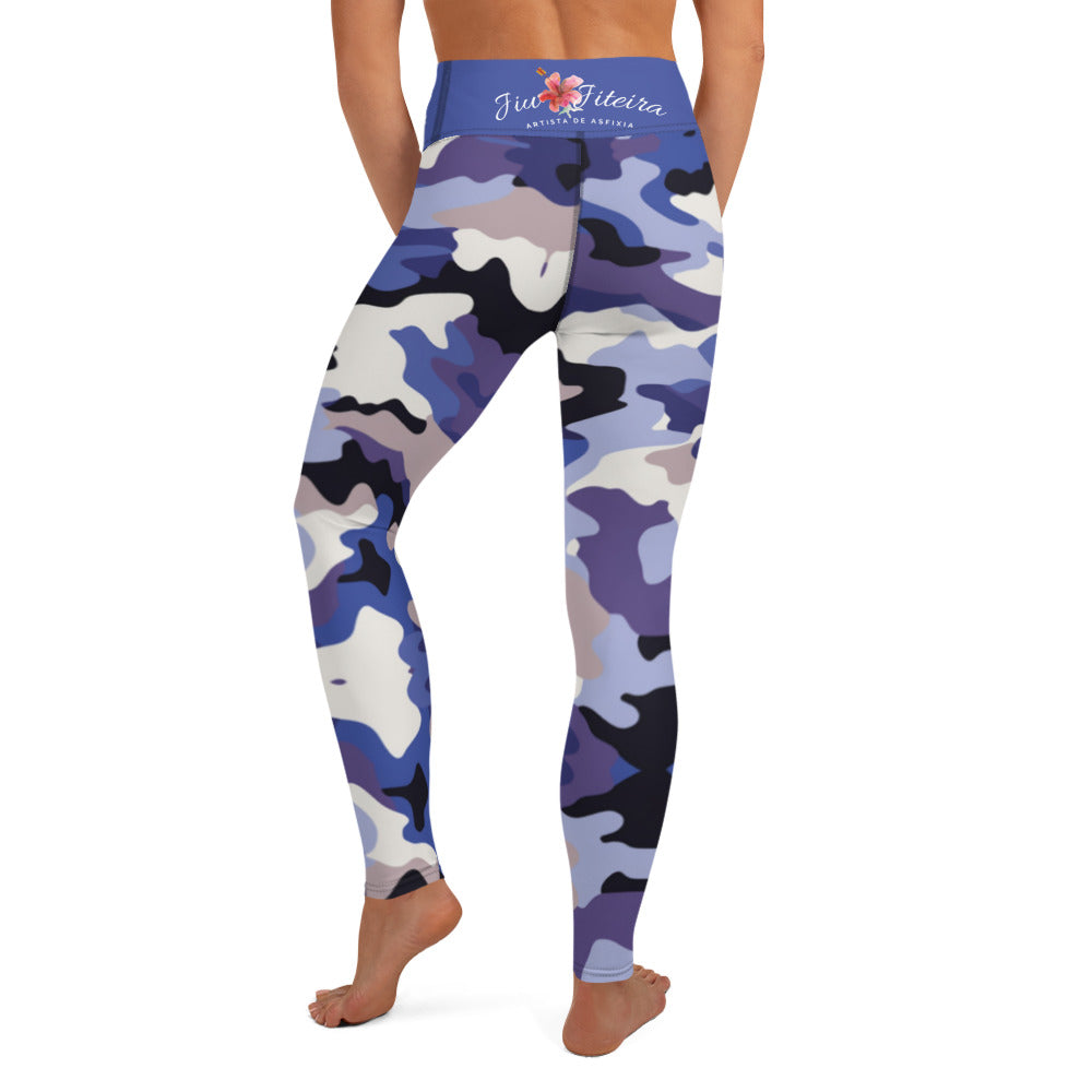 Leggings- Jiujiteira Camouflage, Floral Logo, Blue Waist Band