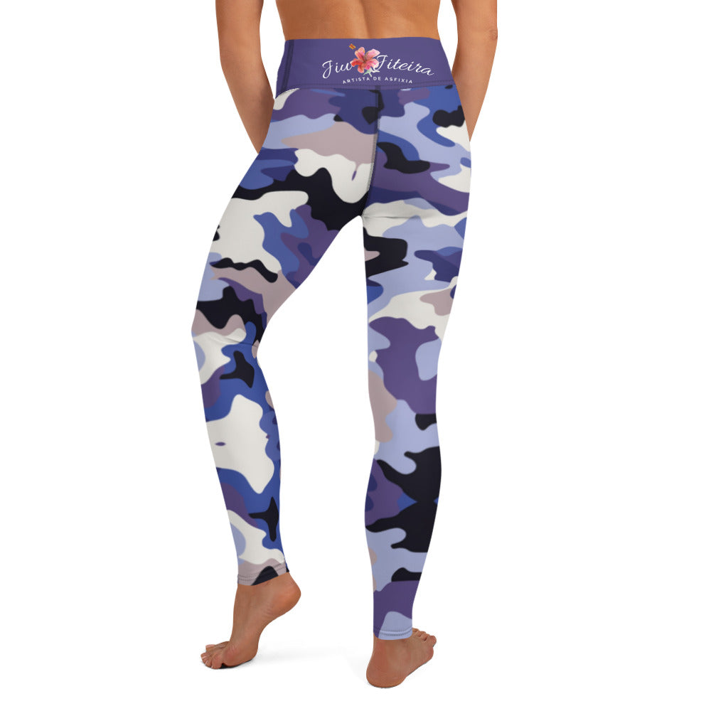 Leggings- Jiujiteira Camouflage, Floral Logo, Purple Waist Band