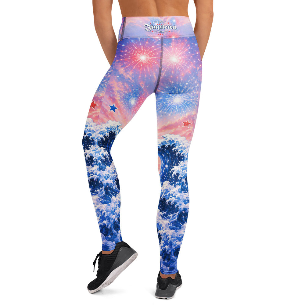 Patriotic Cat & Dog Yoga Leggings for Teens & Women | 4th of July BJJ Activewear Leggings | Jiujiteira Athletic Leggings