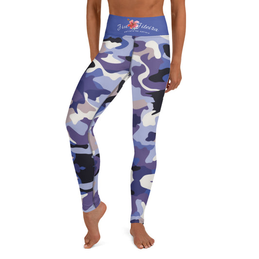 Leggings- Jiujiteira Camouflage, Floral Logo, Blue Waist Band