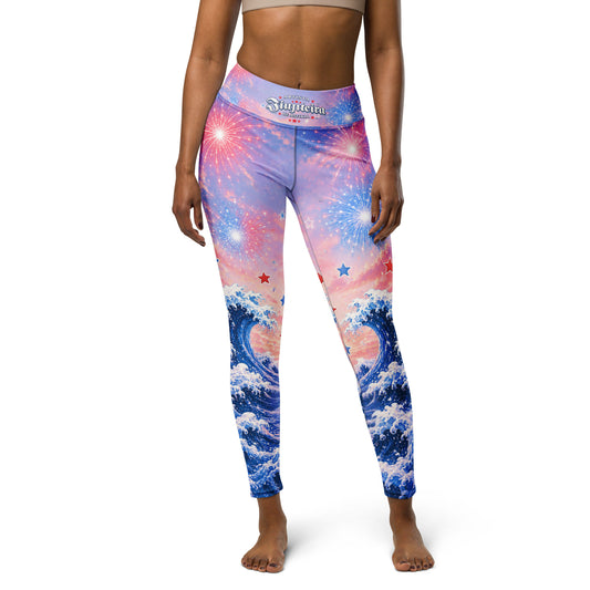 Patriotic Cat & Dog Yoga Leggings for Teens & Women | 4th of July BJJ Activewear Leggings | Jiujiteira Athletic Leggings
