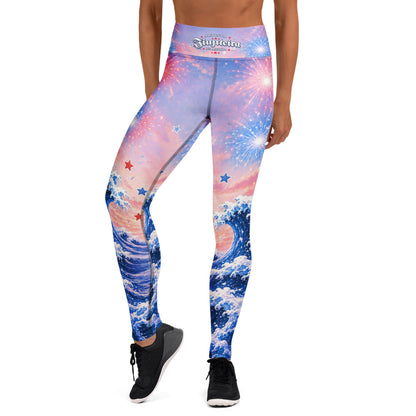 Patriotic Cat & Dog Yoga Leggings for Teens & Women | 4th of July BJJ Activewear Leggings | Jiujiteira Athletic Leggings