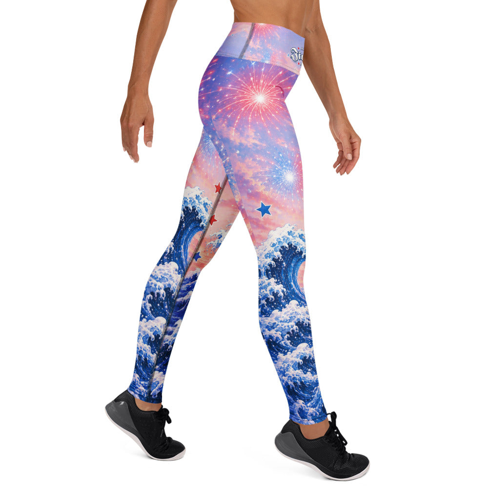 Patriotic Cat & Dog Yoga Leggings for Teens & Women | 4th of July BJJ Activewear Leggings | Jiujiteira Athletic Leggings