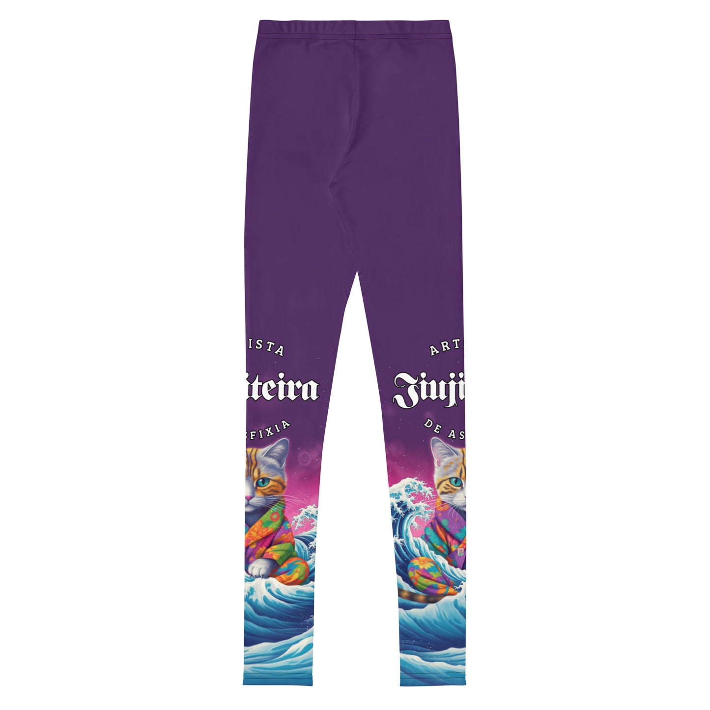 Youth Leggings - Great Wave Inspired Jiujiteira Kitten