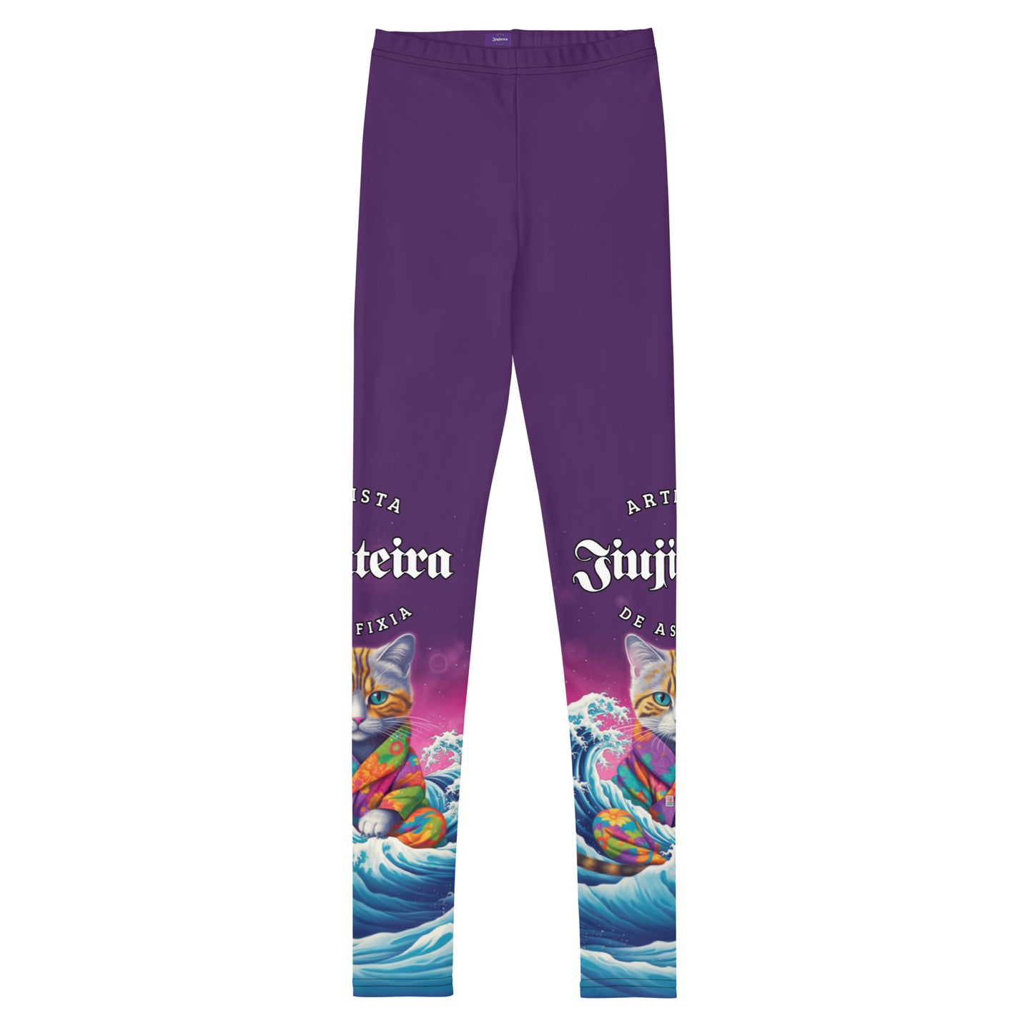 Youth Leggings - Great Wave Inspired Jiujiteira Kitten