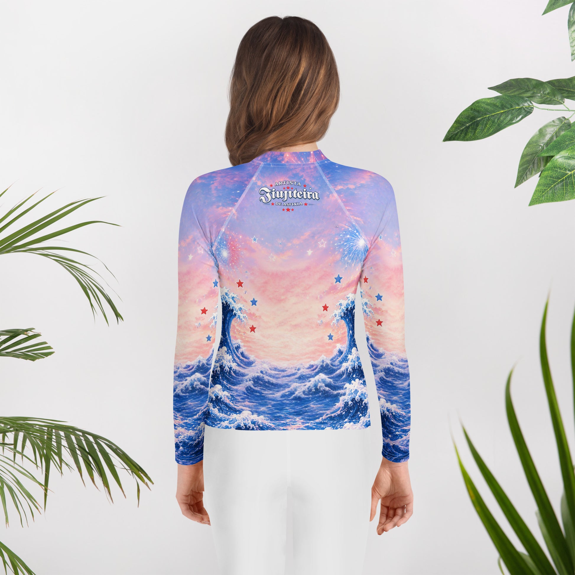 Teen Patriotic Cat Rash Guard | Funny 4th of July BJJ Rashguard for Teens | Jiujiteira No-Gi Compression Shirt Ages 8–14
