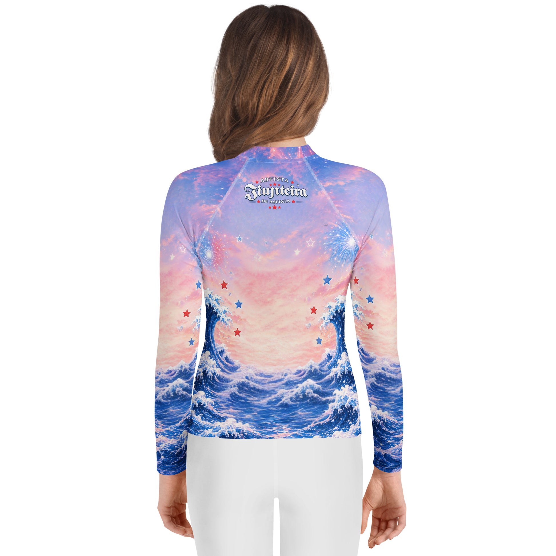 Teen Patriotic Cat Rash Guard | Funny 4th of July BJJ Rashguard for Teens | Jiujiteira No-Gi Compression Shirt Ages 8–14