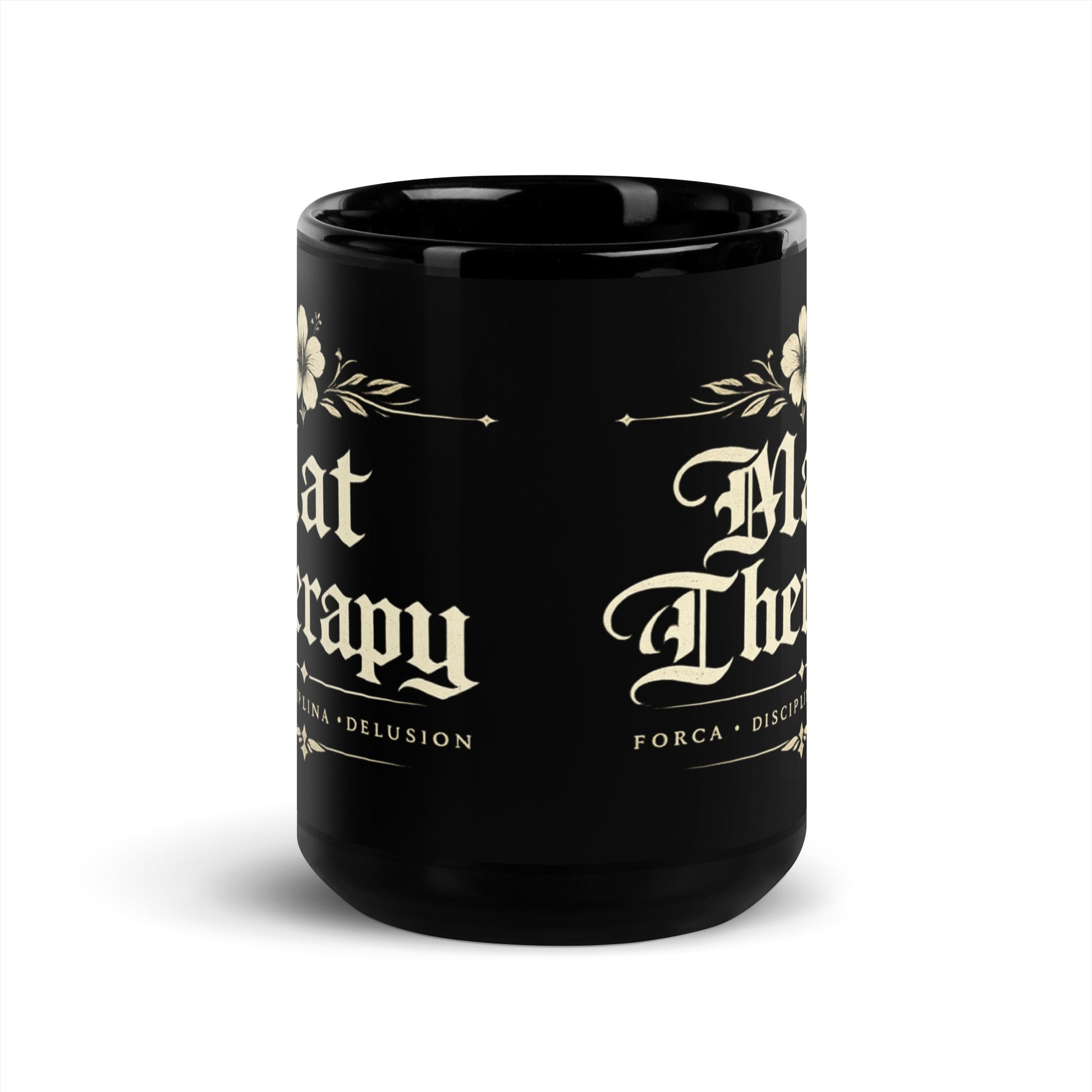 Mat Therapy Black Glossy Mug – Funny Brazilian Jiu Jitsu Coffee Mug for Grapplers