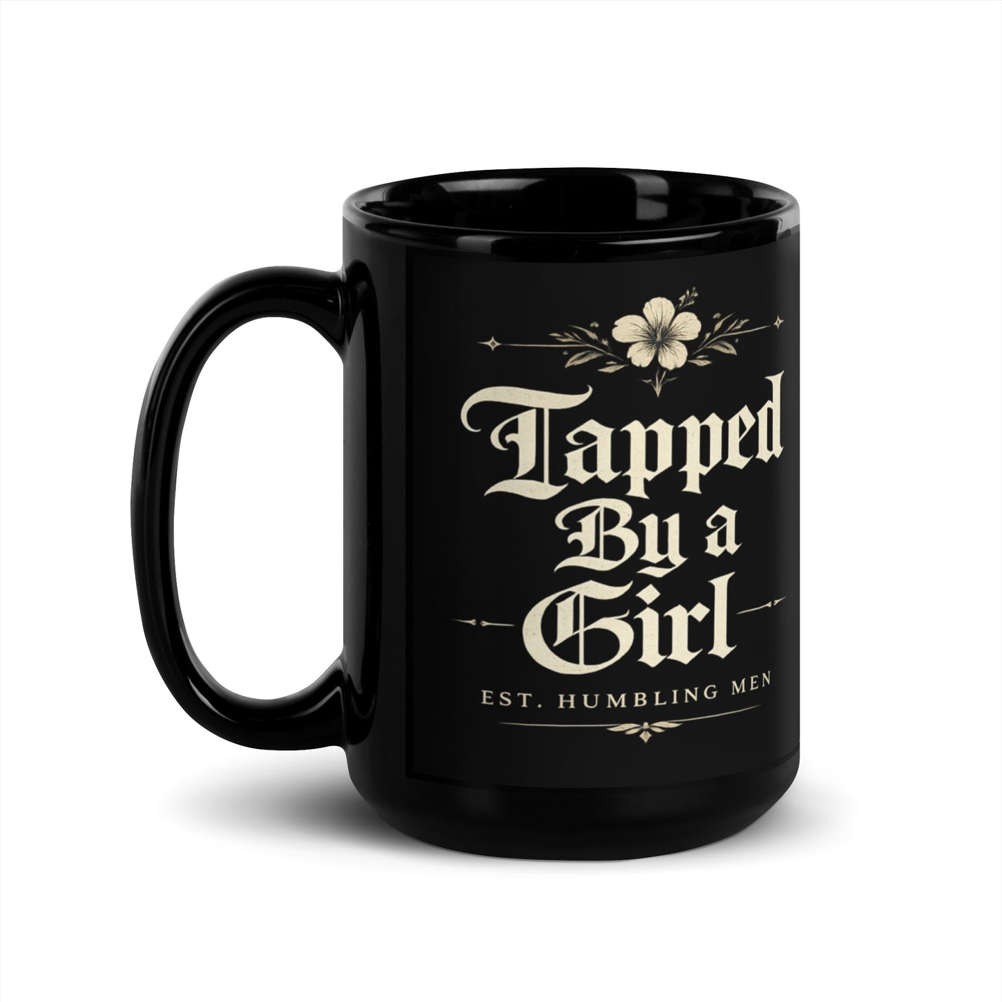 Tapped By a Girl Black Glossy Mug – Funny Brazilian Jiu Jitsu Coffee Mug for Grapplers