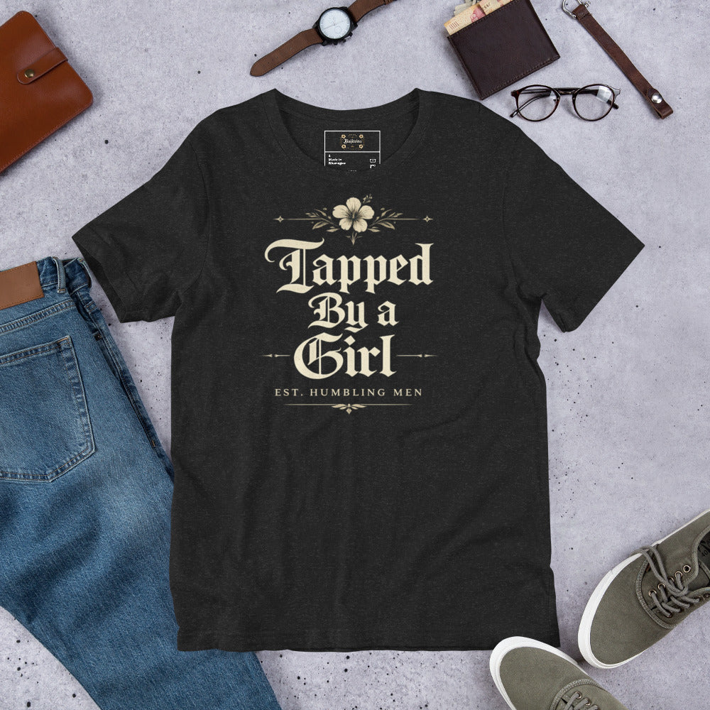 Tapped By a Girl Unisex Graphic T-Shirt – Funny Brazilian Jiu Jitsu Shirt for Women Grapplers