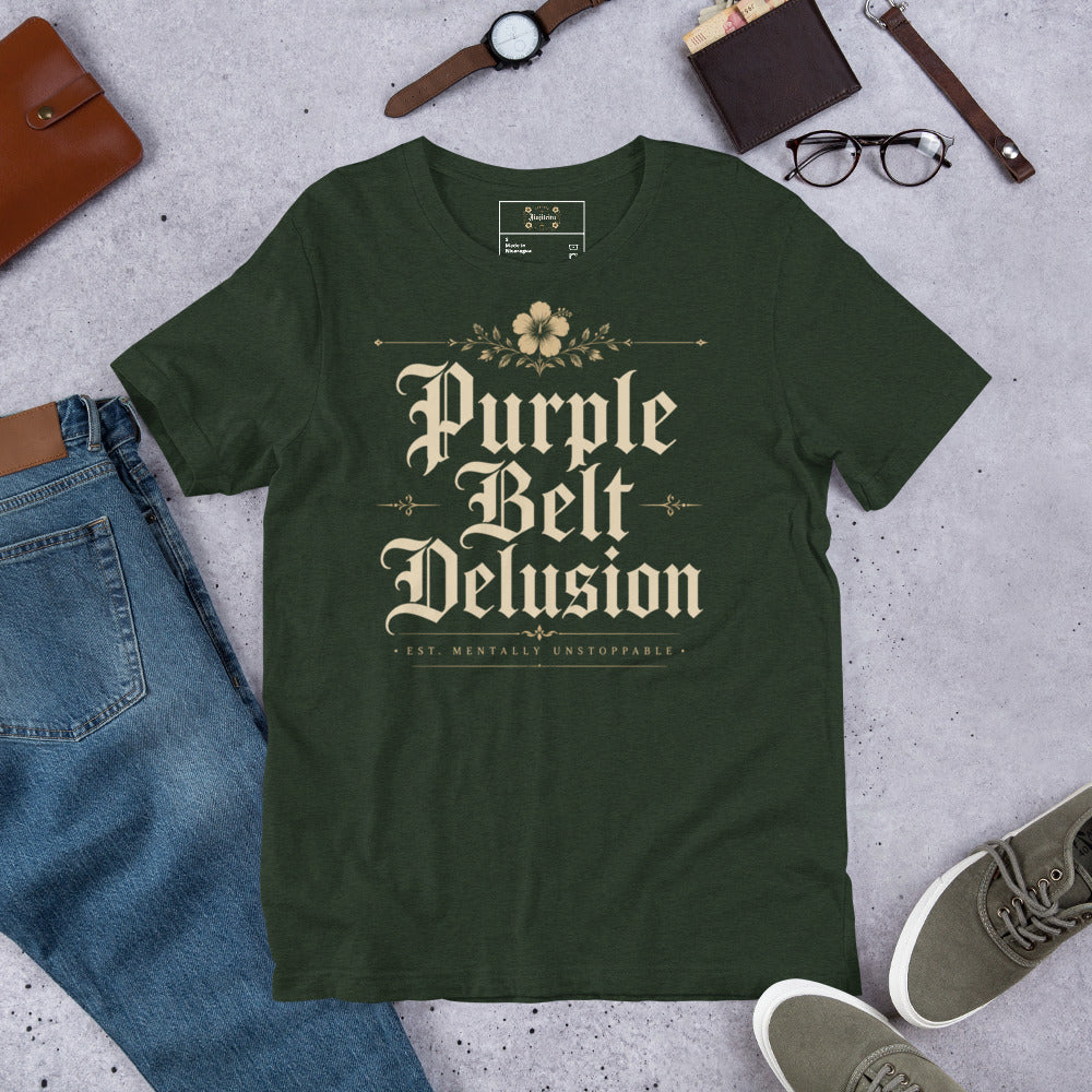 Purple Belt Delusion Unisex Graphic T-Shirt – Funny Brazilian Jiu Jitsu Shirt for Grapplers