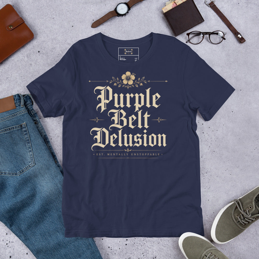 Purple Belt Delusion Unisex Graphic T-Shirt – Funny Brazilian Jiu Jitsu Shirt for Grapplers
