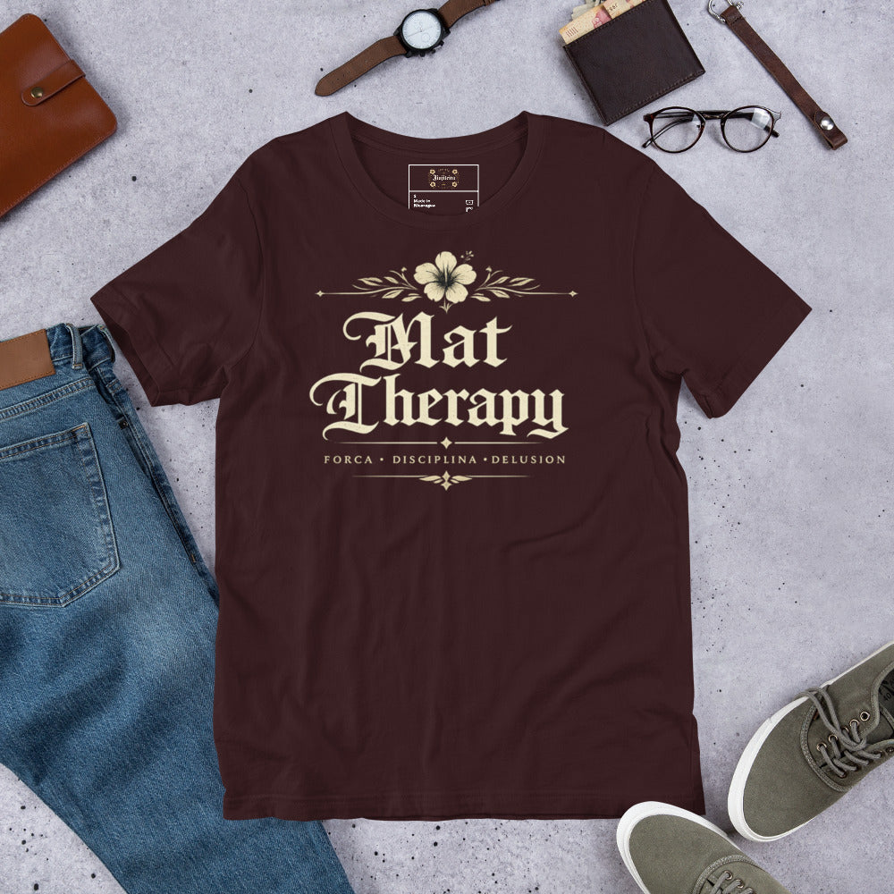 Mat Therapy Unisex Graphic T-Shirt – Vintage Brazilian Jiu Jitsu Shirt for Women & Grapplers