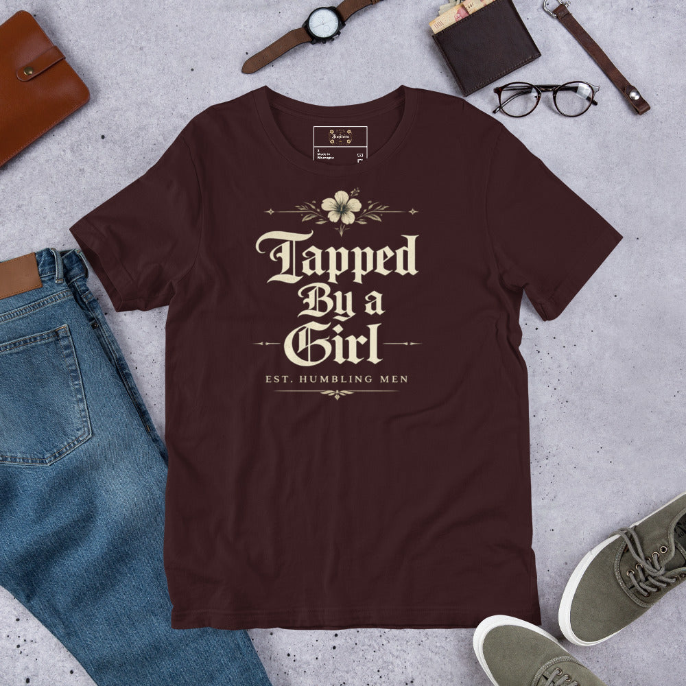 Tapped By a Girl Unisex Graphic T-Shirt – Funny Brazilian Jiu Jitsu Shirt for Women Grapplers