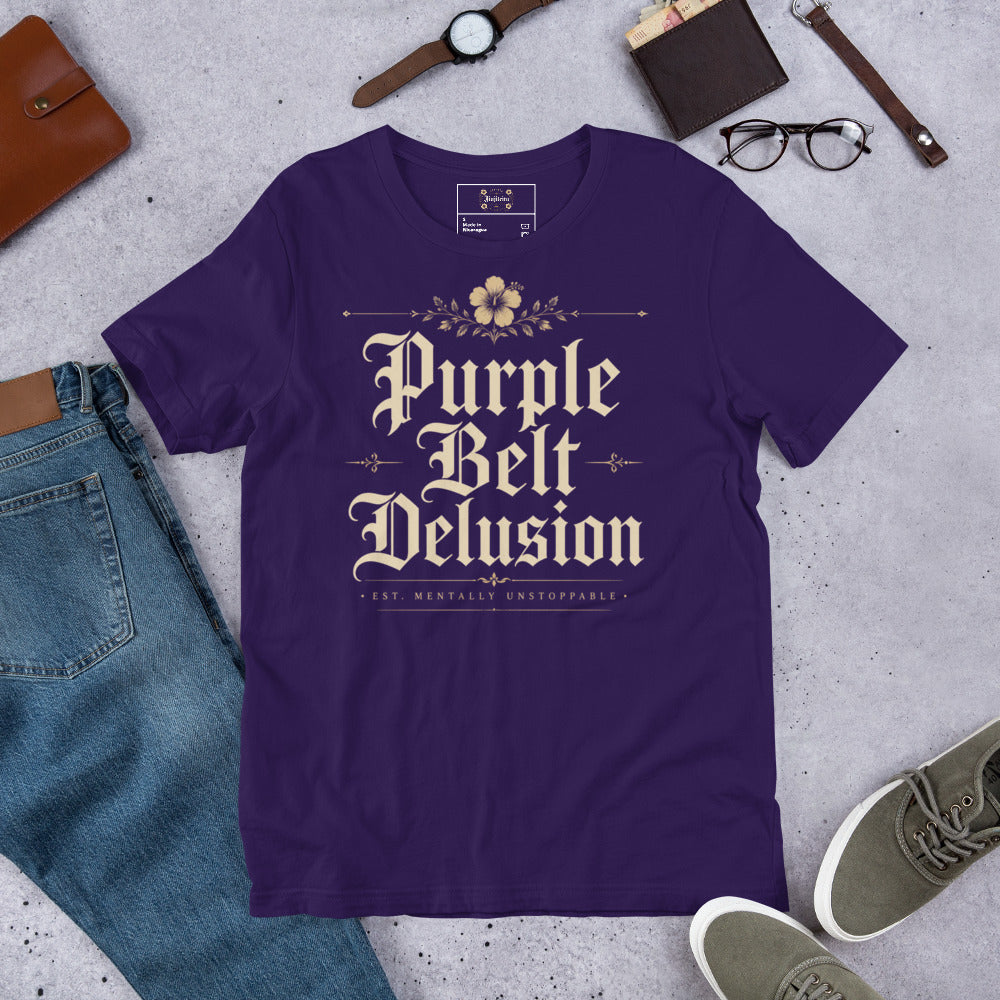 Purple Belt Delusion Unisex Graphic T-Shirt – Funny Brazilian Jiu Jitsu Shirt for Grapplers