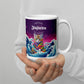 White glossy mug- Jiujitsu Kitty in Gi, Purple BJJ Coffee Cup, Jiujitsu Kitty in a Gi, The Women of Jiujitsu