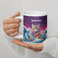 White glossy mug- Jiujitsu Kitty in Gi, Purple BJJ Coffee Cup, Jiujitsu Kitty in a Gi, The Women of Jiujitsu