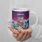 White glossy mug- Jiujitsu Kitty in Gi, Purple BJJ Coffee Cup, Jiujitsu Kitty in a Gi, The Women of Jiujitsu