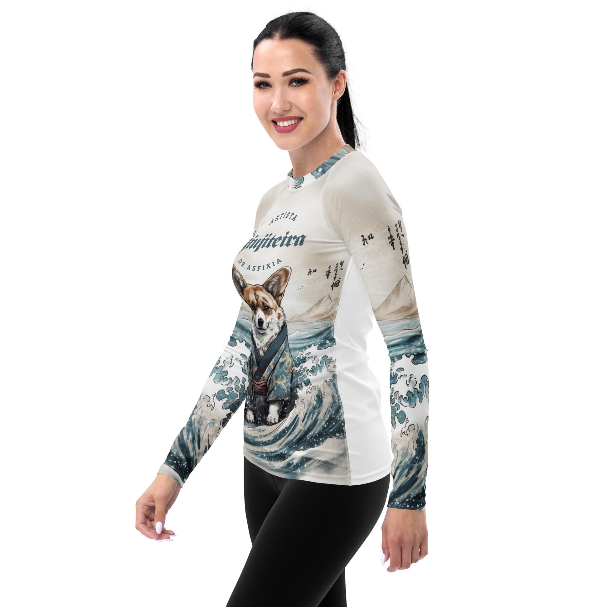 bjj nogi gear Women’s BJJ Rash Guard - Jiujitsu Corgi | Unique BJJ Gear