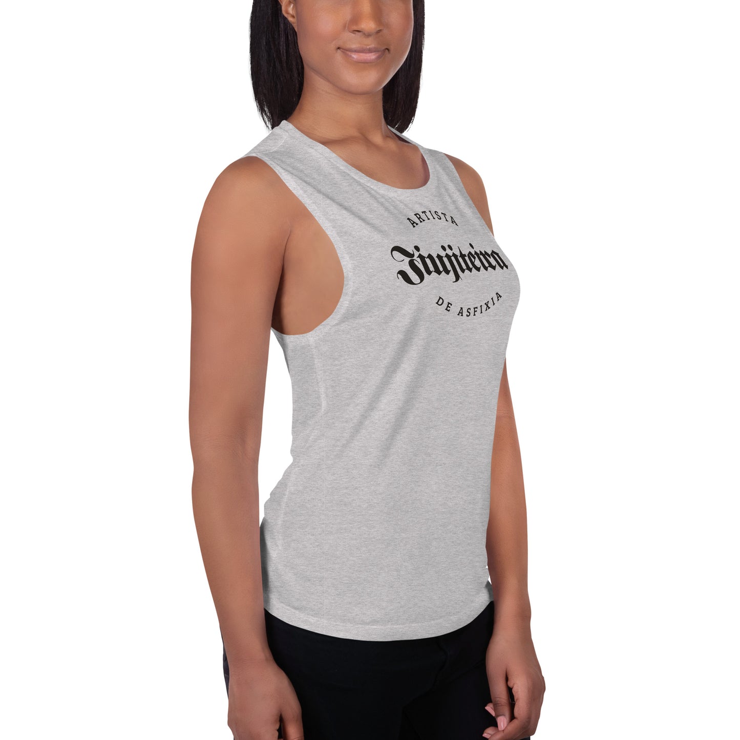 Ladies’ Muscle Tank- Jiujiteira Artista De Asfixia Black Logo