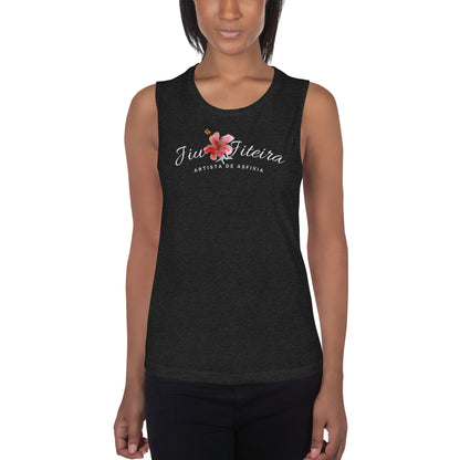 Ladies’ Muscle Tank- Jiujiteira Artista De Asfixia Floral :Logo White